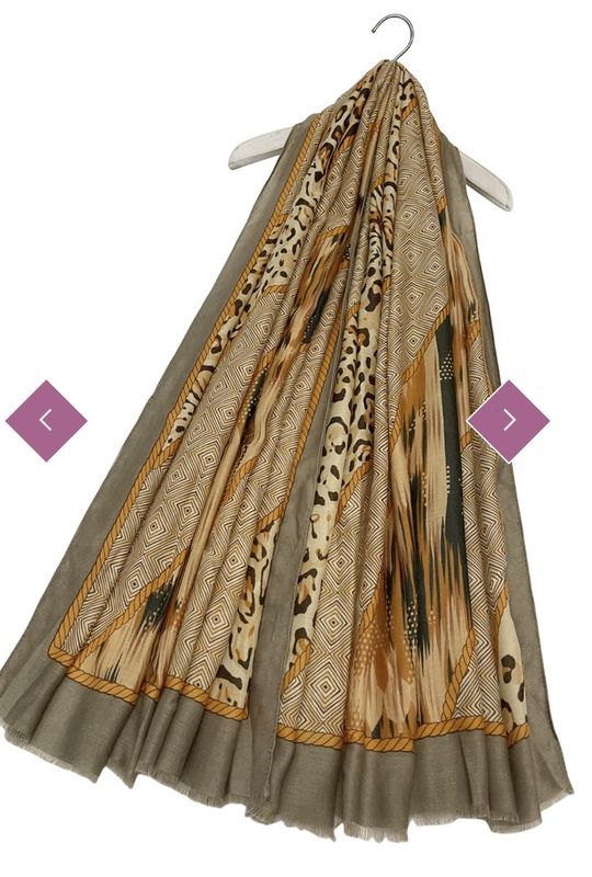 Leopard and Aztec stripe scarf beige