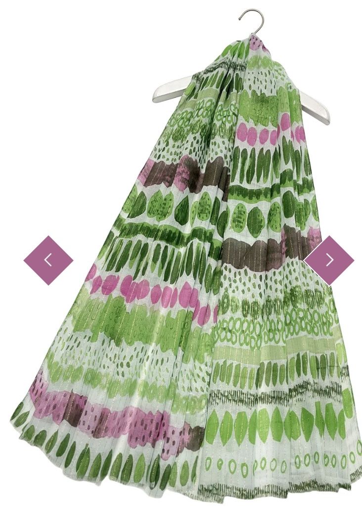Tribal metallic thread scarf green