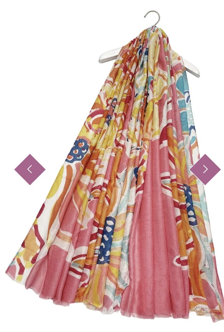 Tropical floral print scarf pink