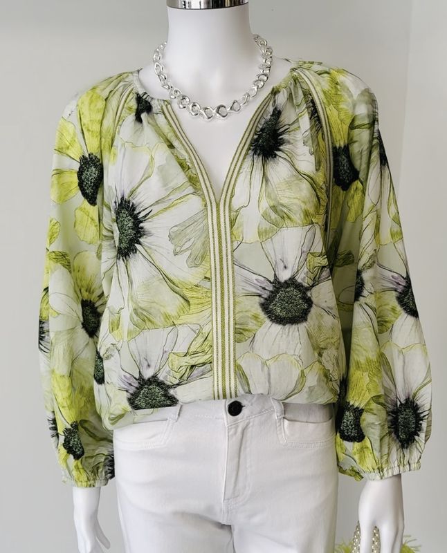 Lime green floral print blouse