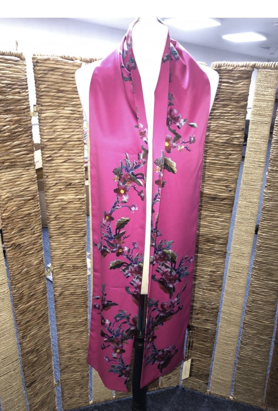 Hot pink silk blend embroidered effect scarf