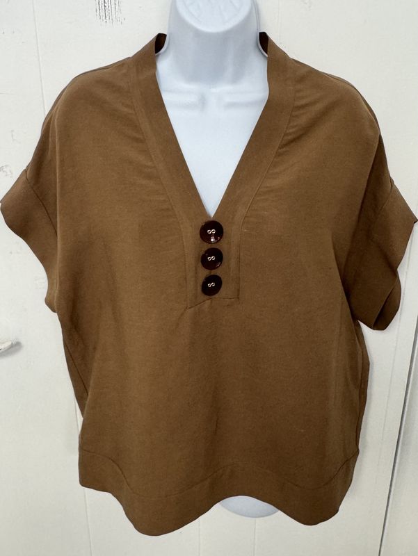 Linen blend Blouse in chocolate brown