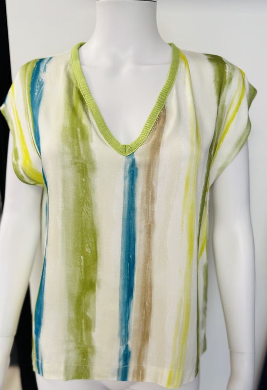 Turquoise and lime v-neck blouse