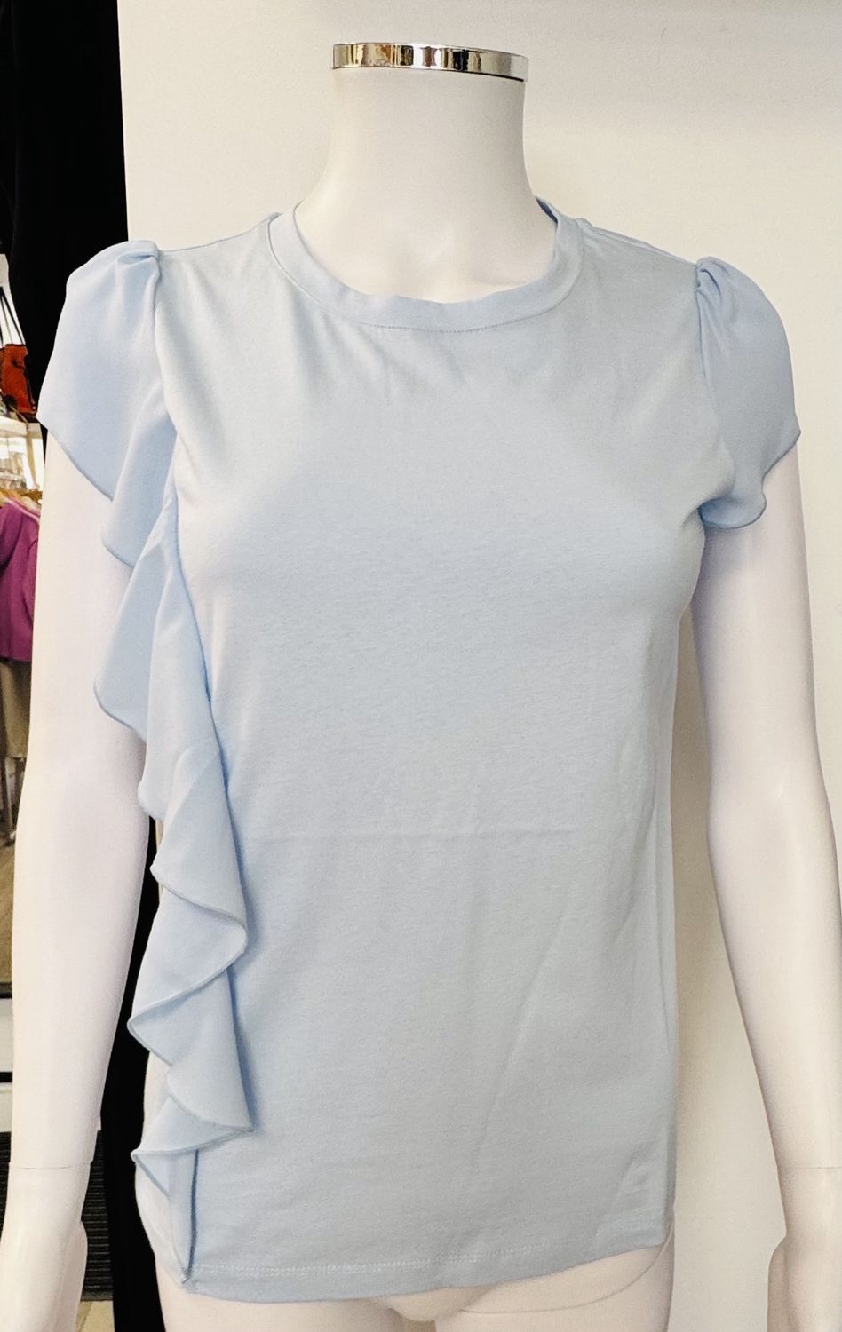 Sky blue T-shirt with chiffon panel