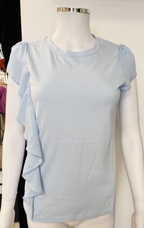Sky blue T-shirt with chiffon panel