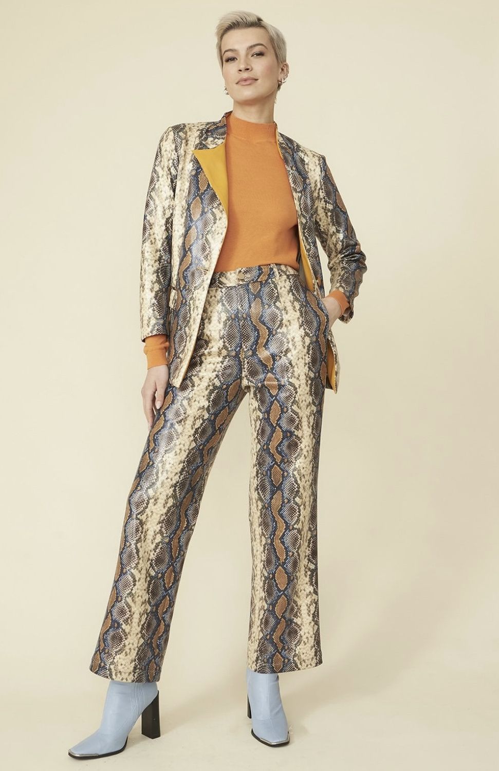 Snake print faux suede blazer