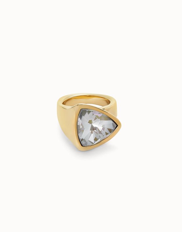 18k gold-plated ring with triangular multicolour crystal