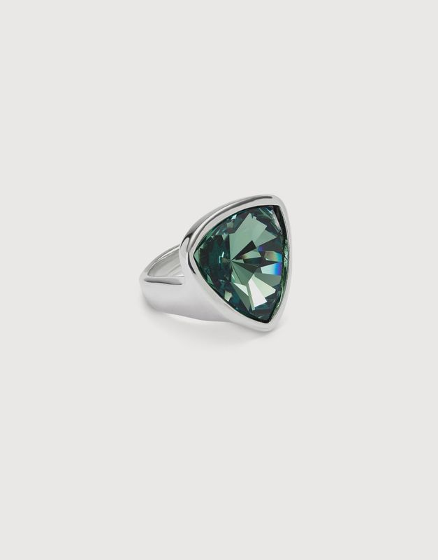 Silver-plated ring with green crystal