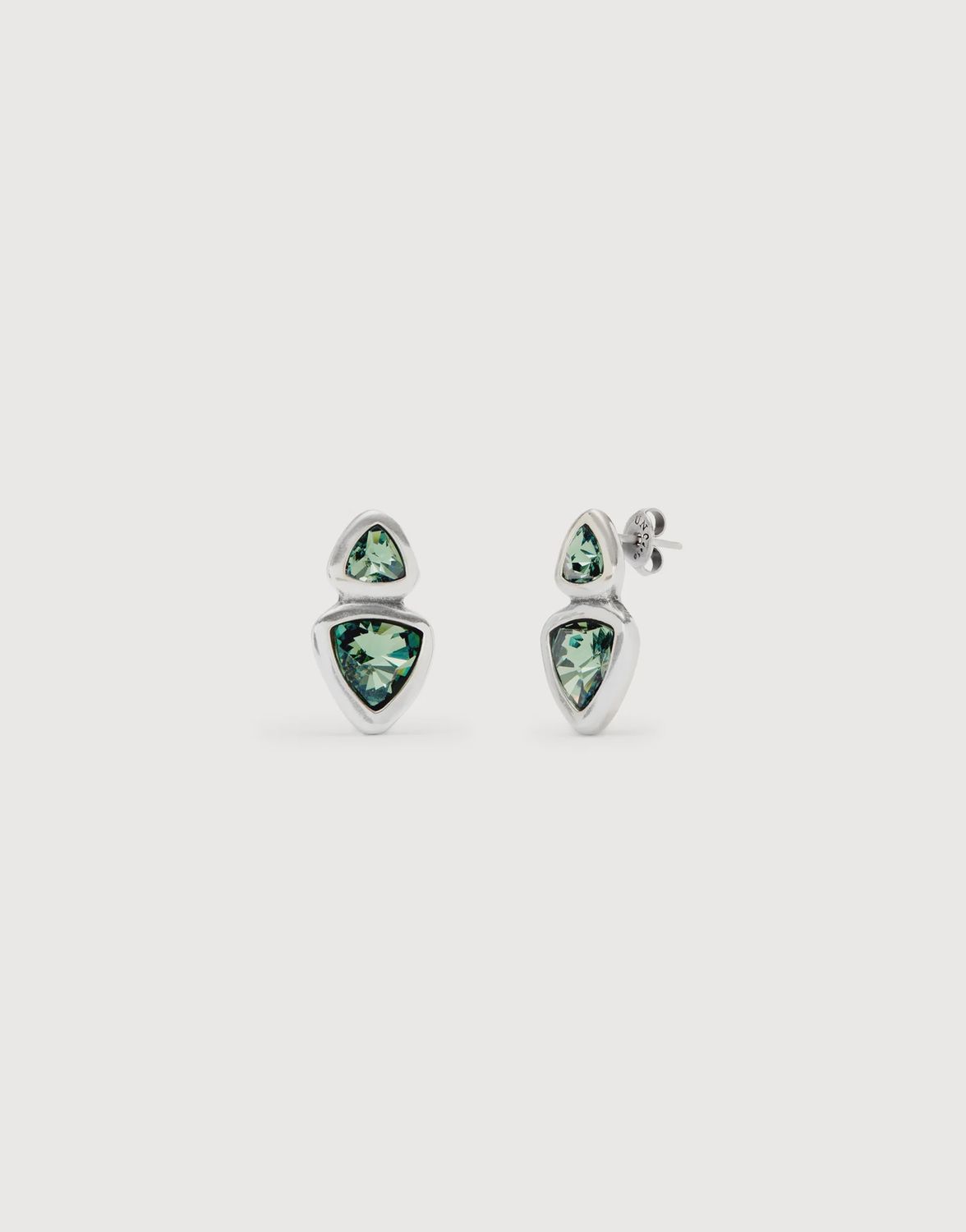 Silver Drop earrings with two green crystals