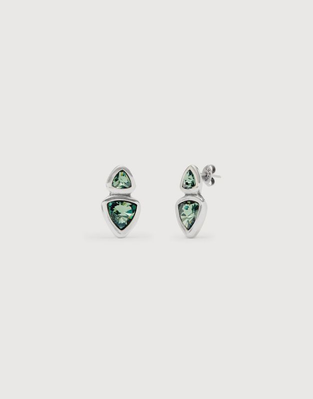 Silver Drop earrings with two green crystals