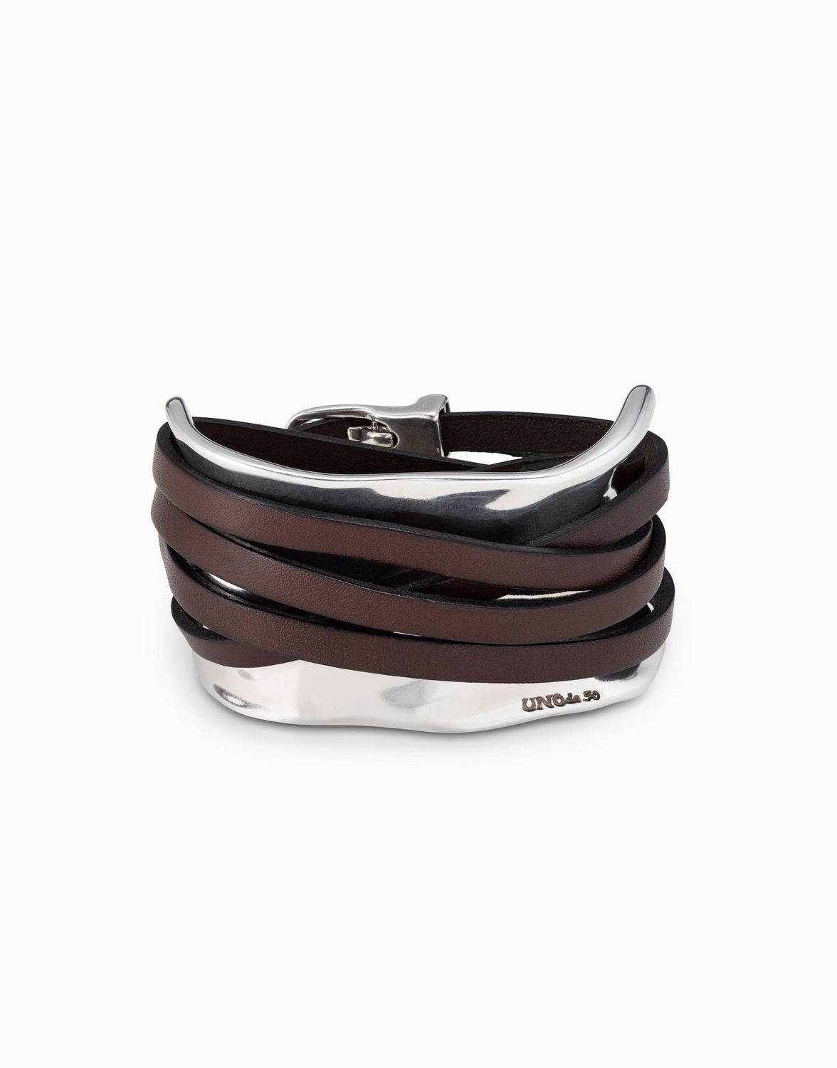 Silver bracelet with leather straps