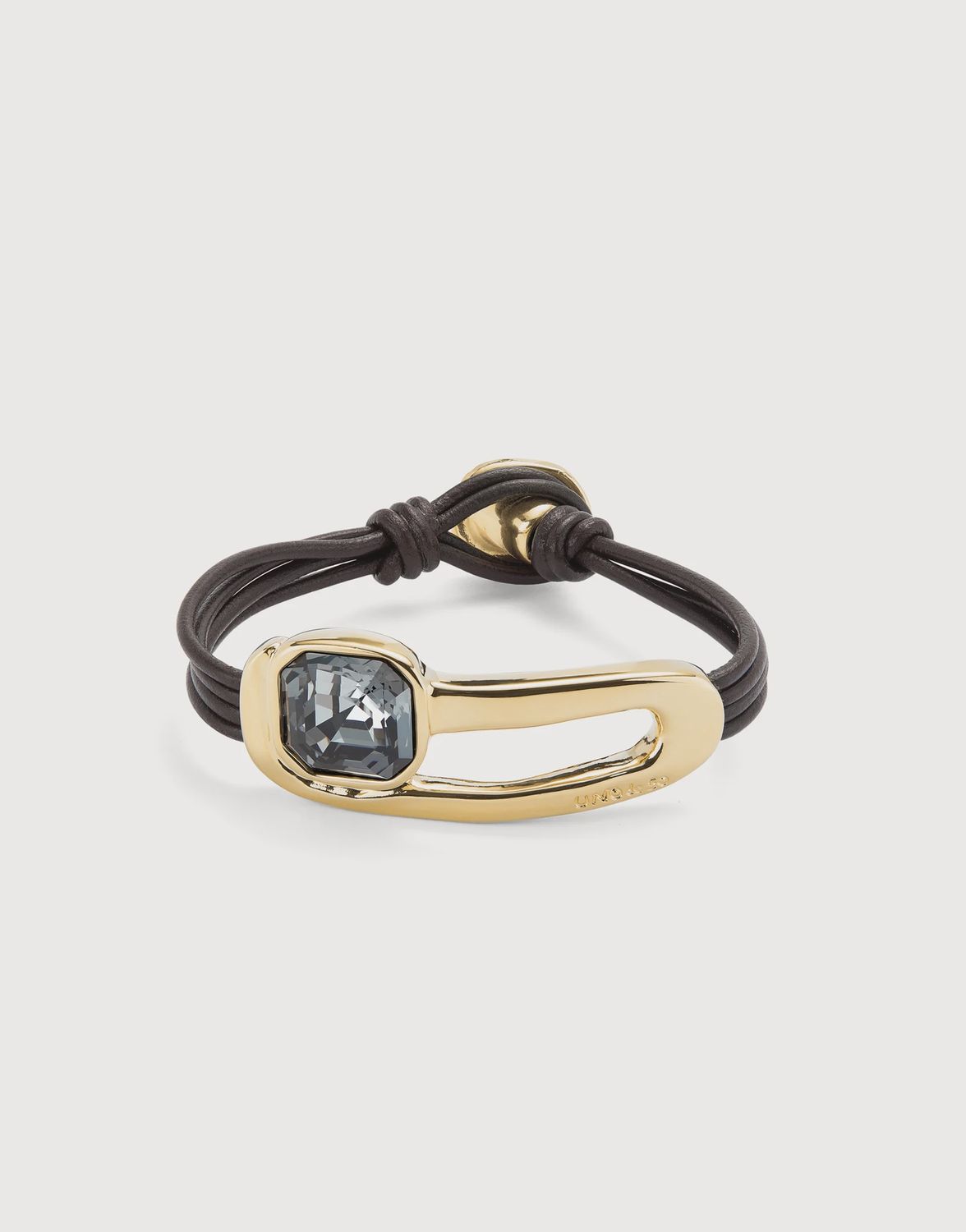 18k gold and leather bracelet with black crystal