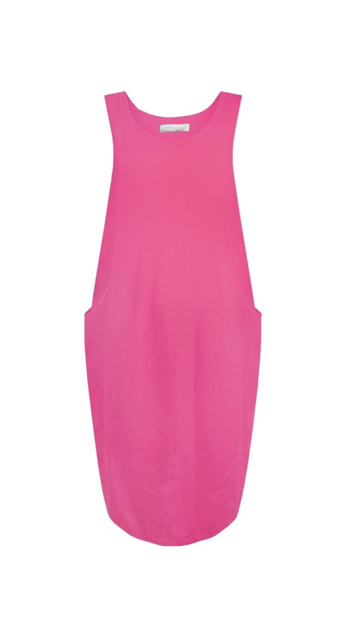 Nerida Fuschia pink scoop neck linen dress