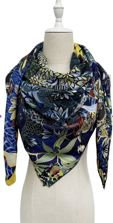 Navy tropical lion scarf