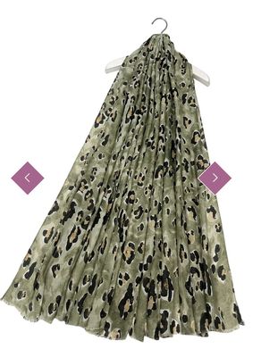 Watercolour leopard print scarf army green