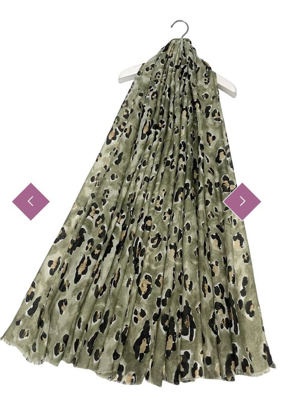 Watercolour leopard print scarf army green