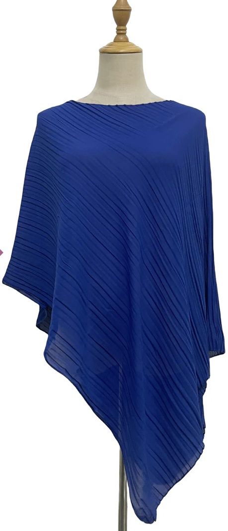 Plain pleated chiffon poncho / cover up blue