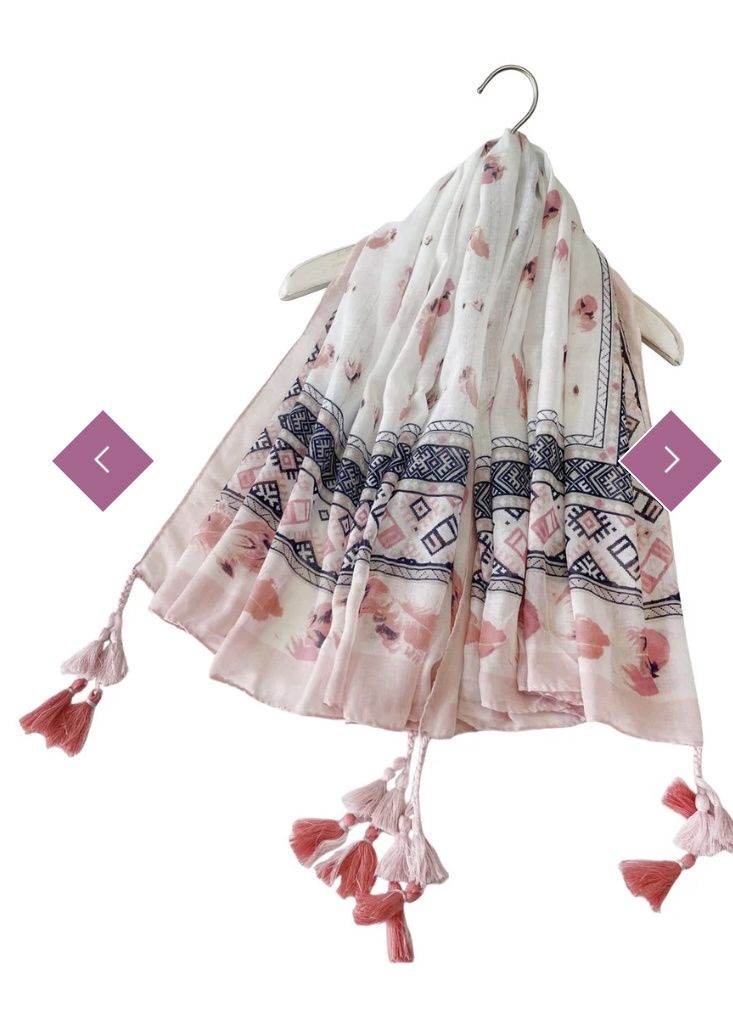 Pale pink feather border tassel scarf
