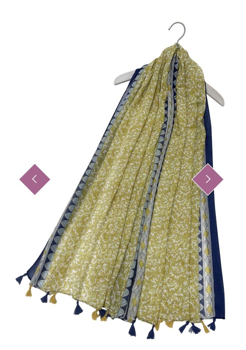 Yellow and navy floral tiled print scarf