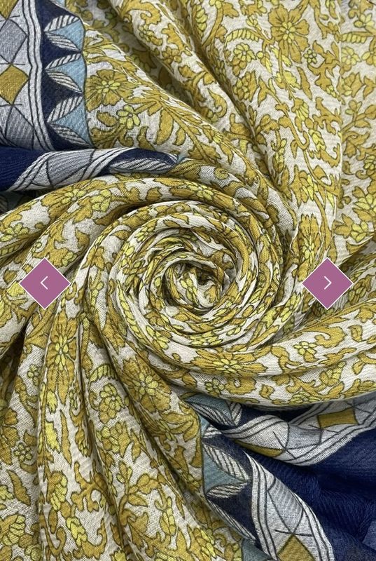 Yellow and navy floral tiled print scarf