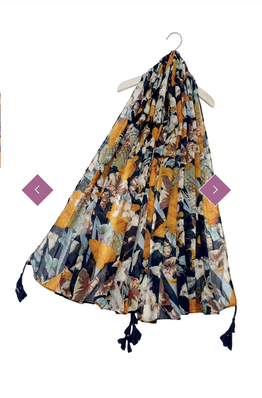 Pineapple and floral print navy scarf