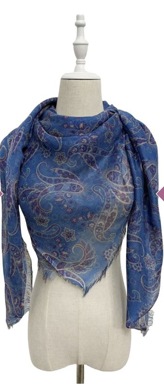 Blue paisley linen scarf
