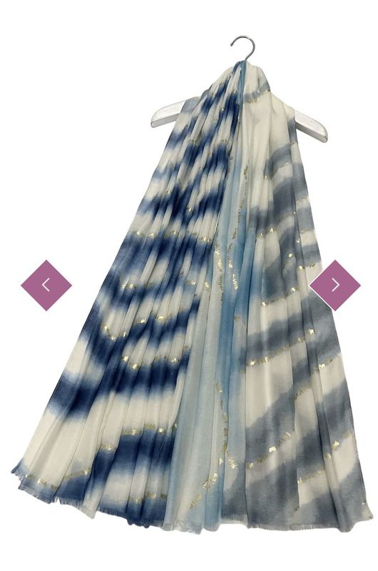 Blue foiled zebra print scarf