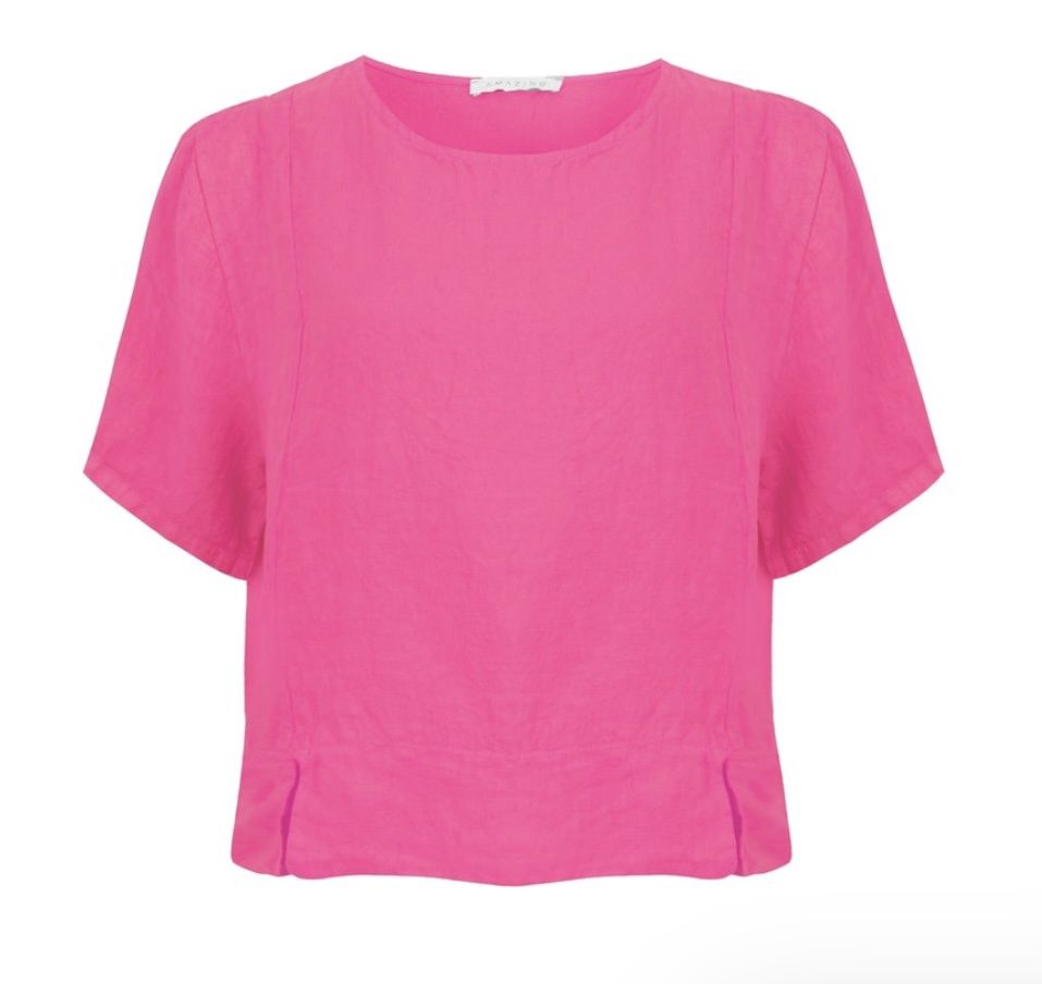Lucie S/SL linen top Fuschia pink