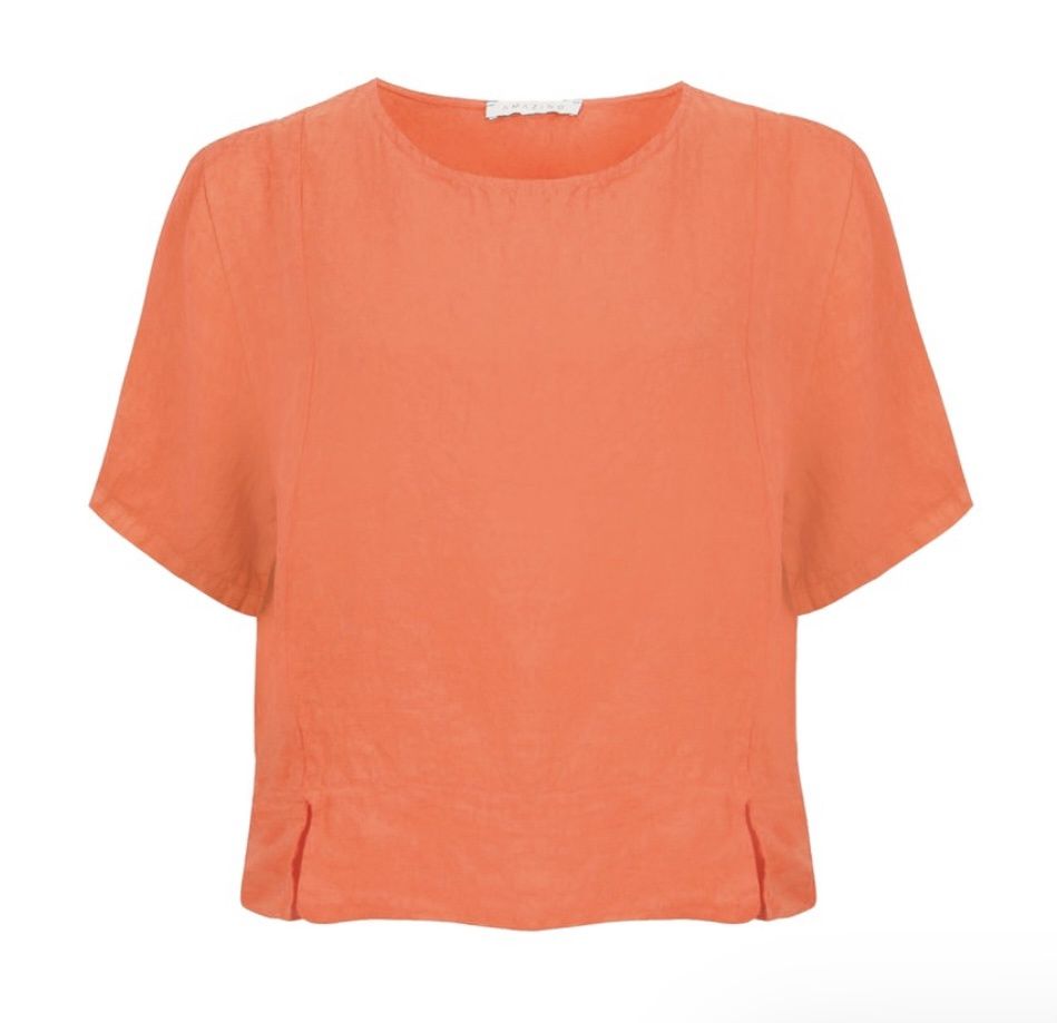 Lucie S/SL linen top coral orange