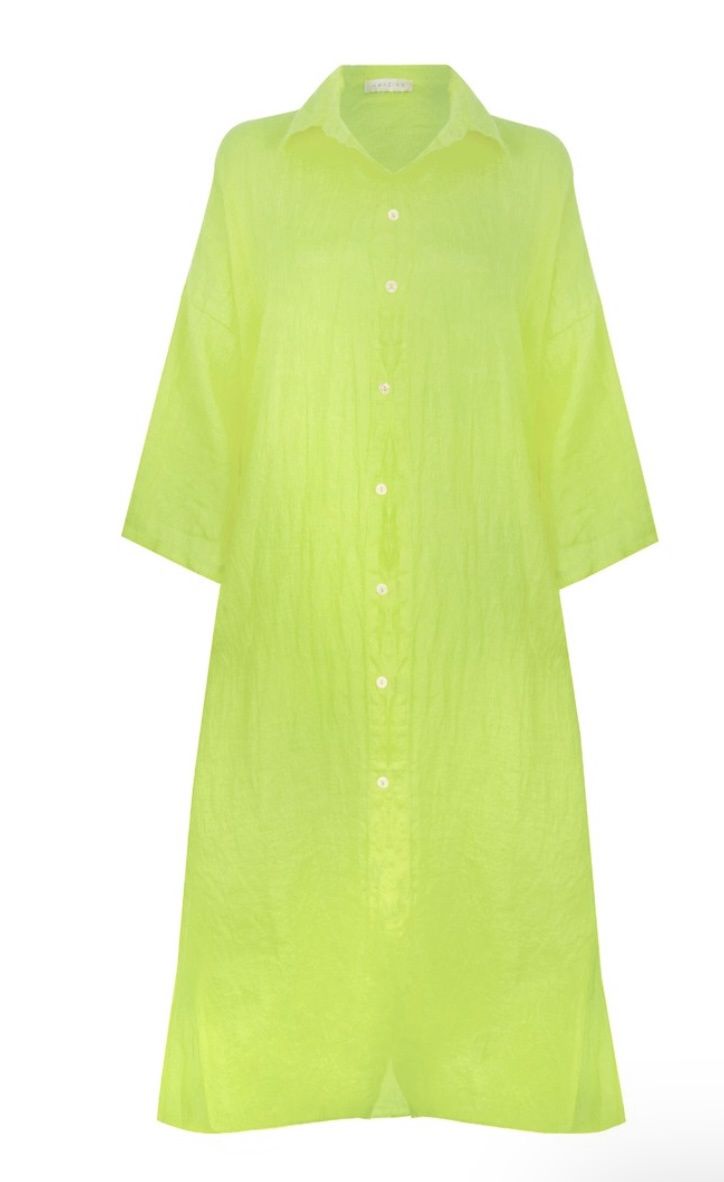 Finty linen oversized shirt dress lime green