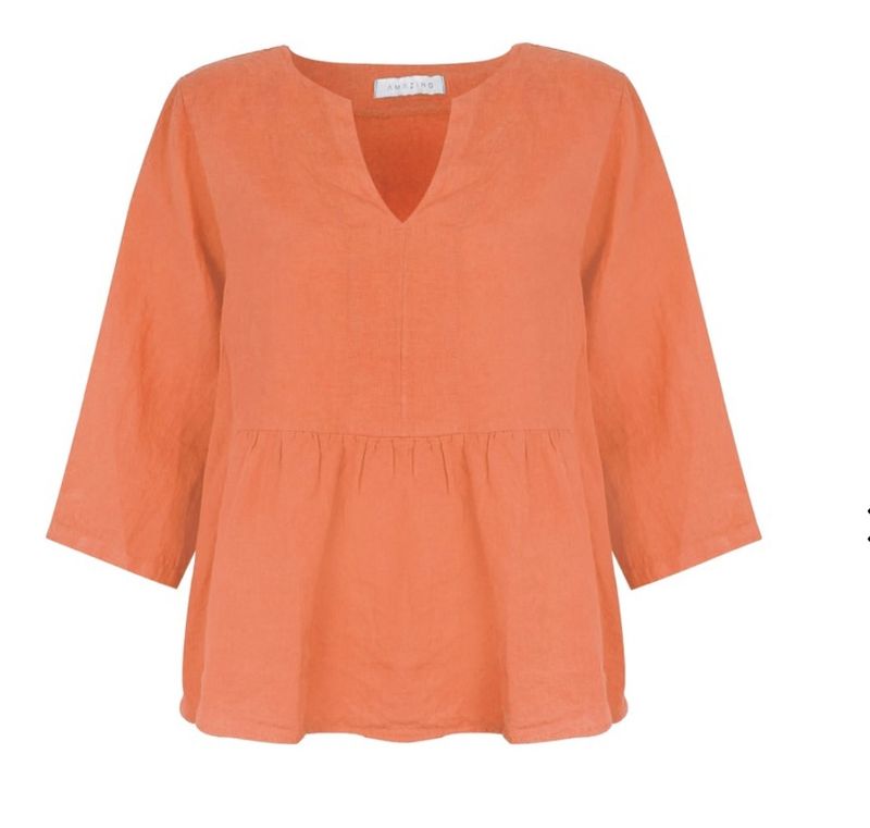Elodie linen top coral orange