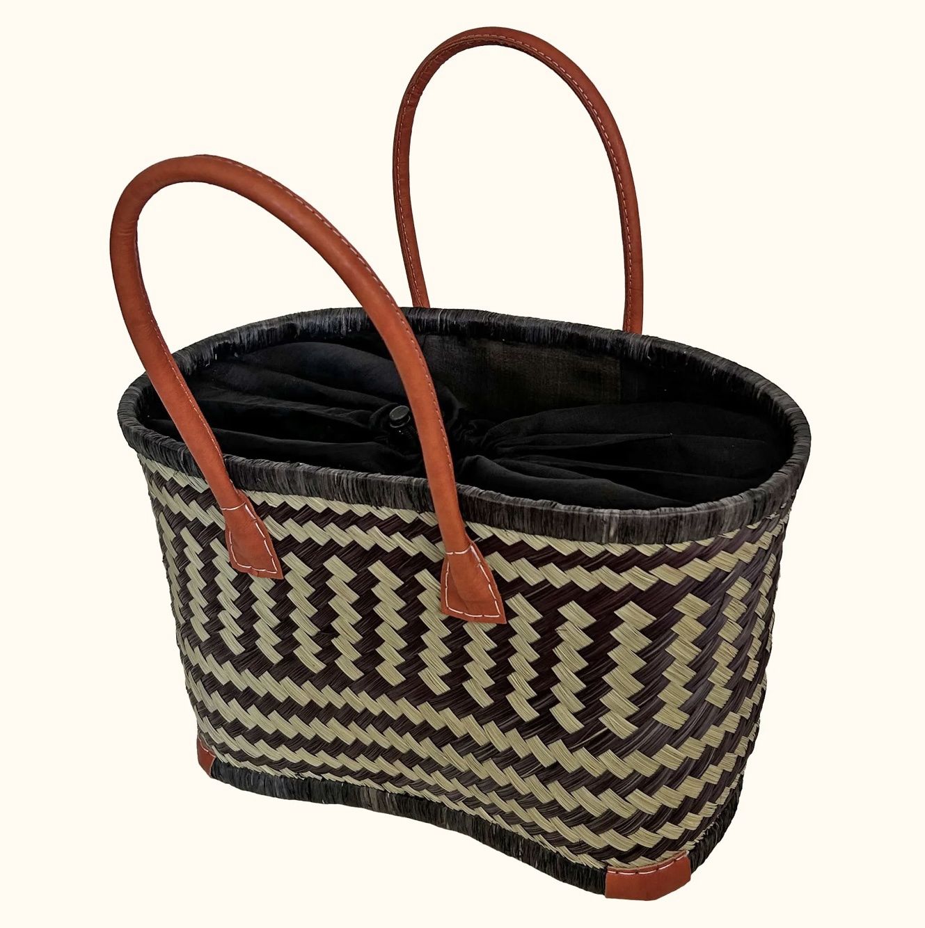 Small Drawstring shopper black and natural