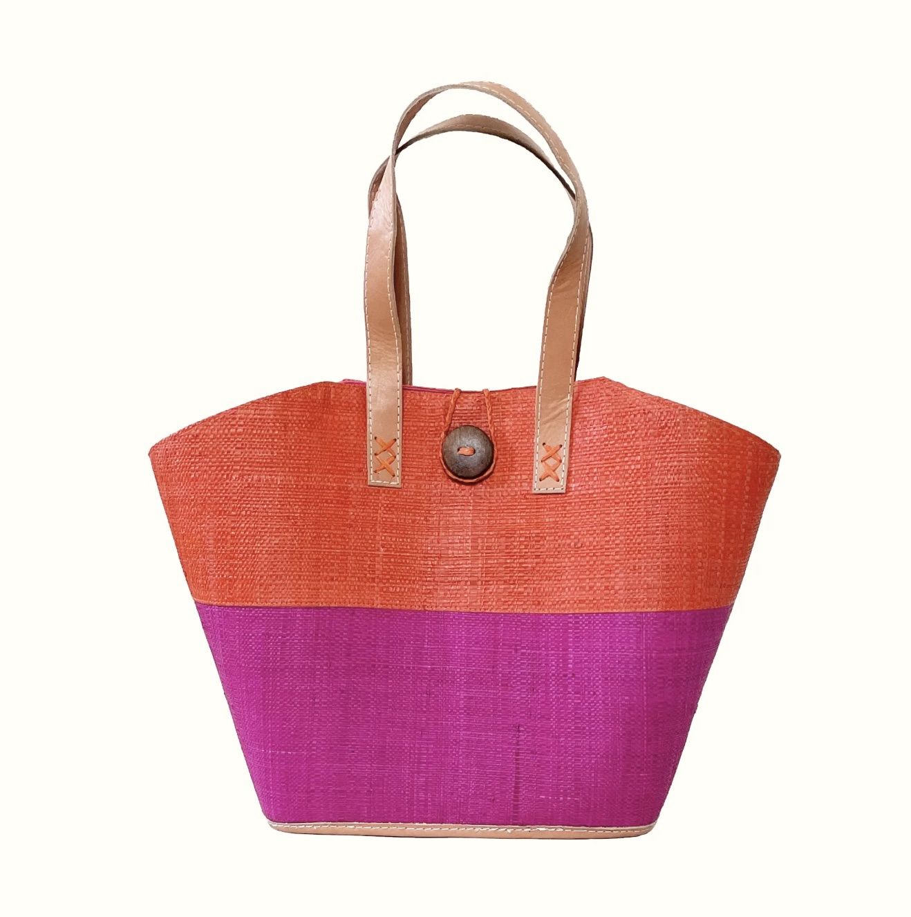 Raffia button bag orange pink