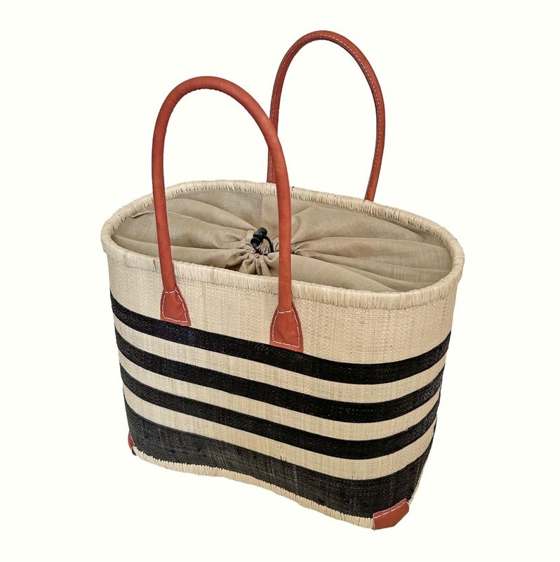Porto stripe basket bag medium black