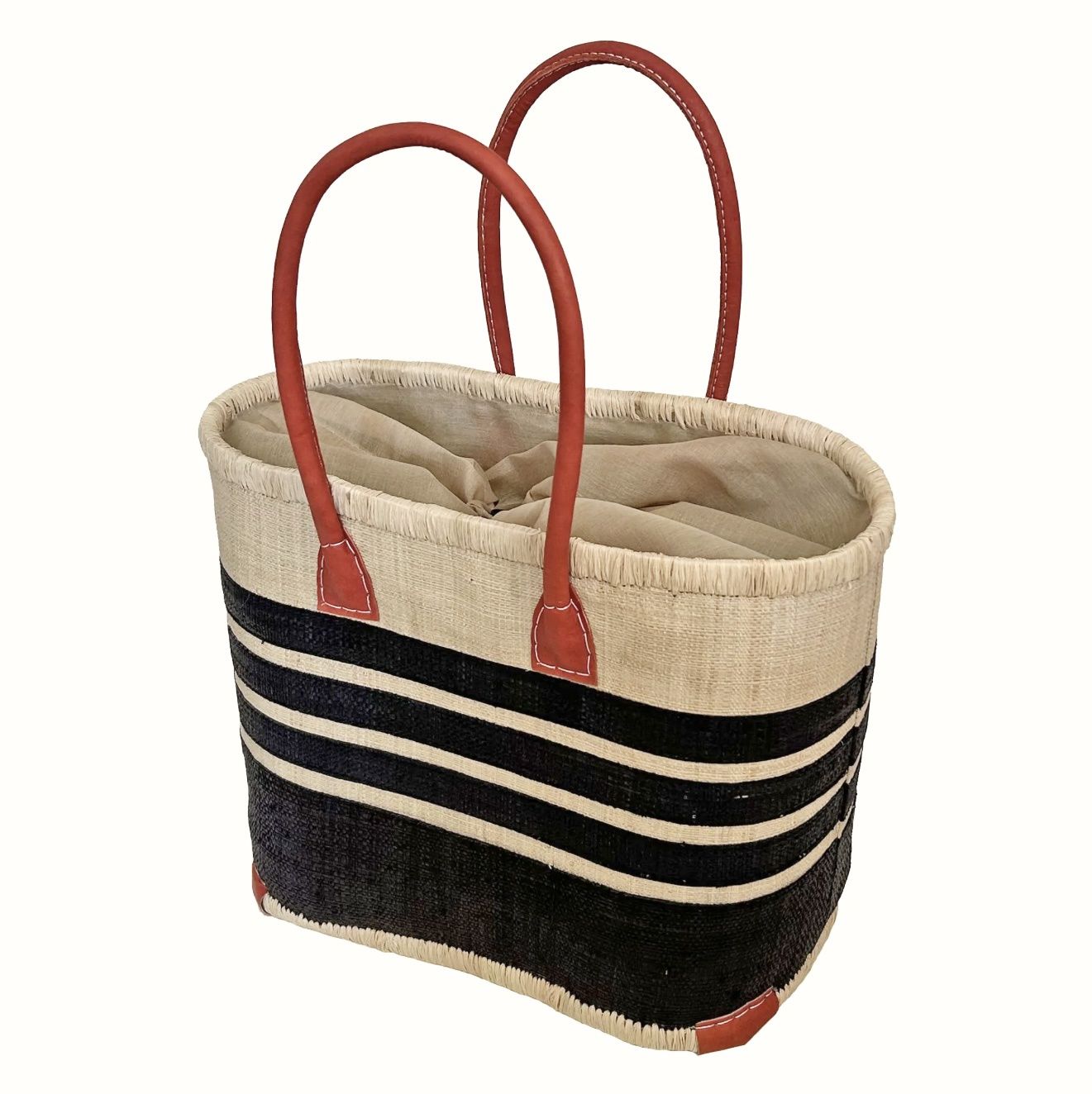 Porto stripe basket bag small black