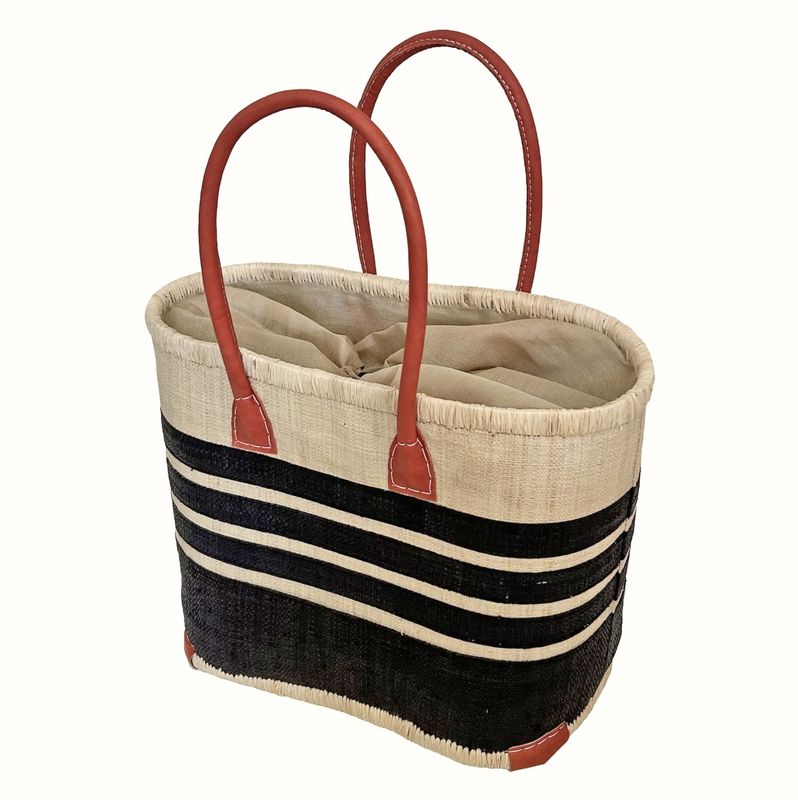 Porto stripe basket bag small black