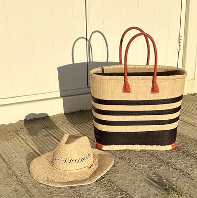 Porto stripe basket bag medium black