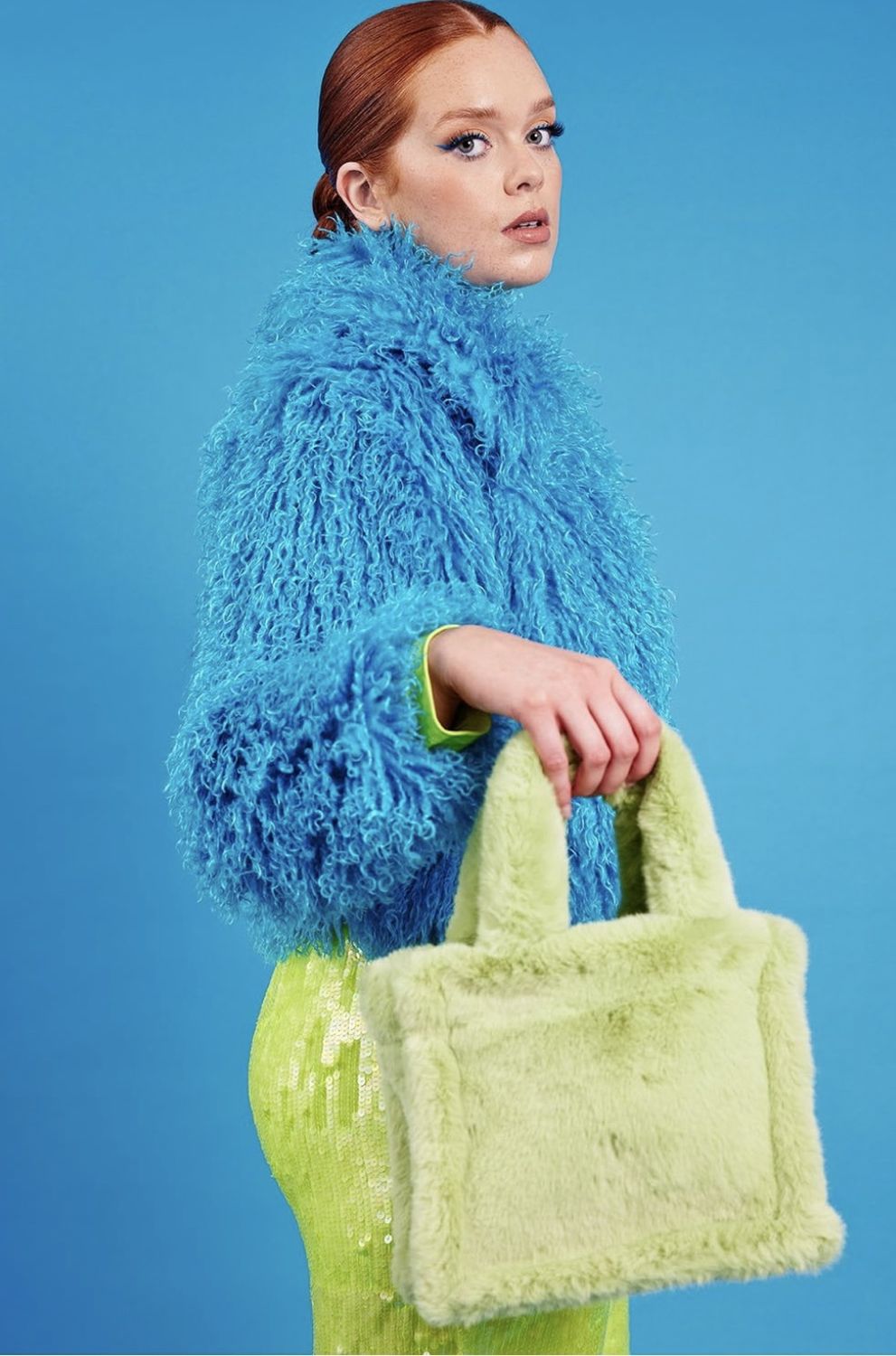 Lime green faux fur bag