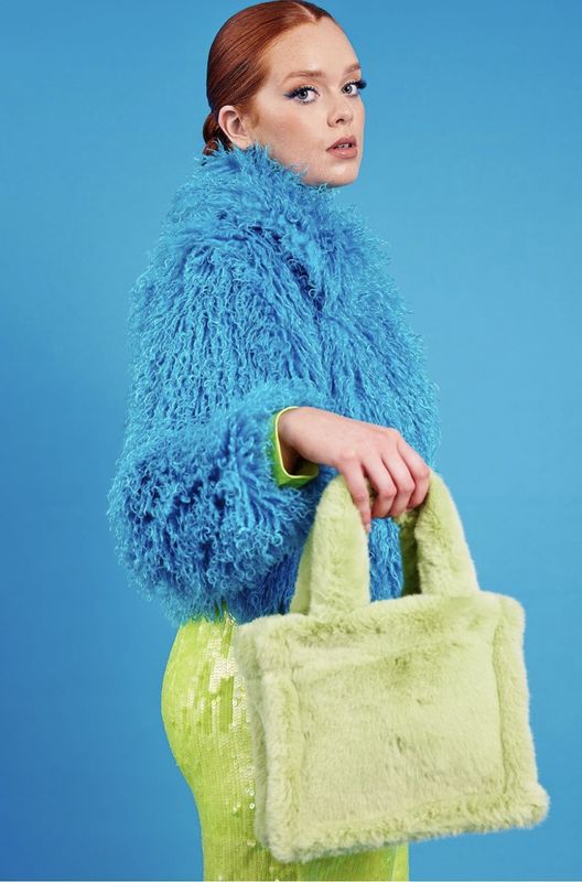 Lime green faux fur bag