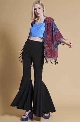 Grey silk kimono jacket with red blue detail