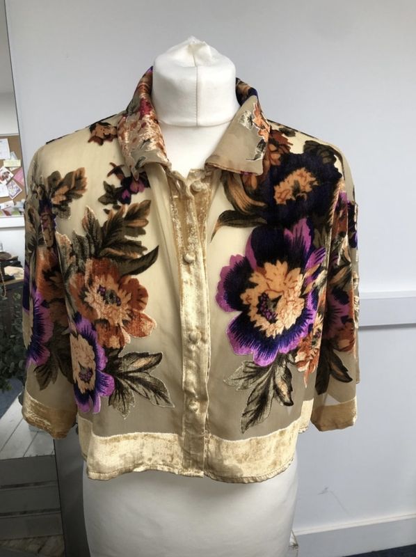 Hand painted silk Devore kimono top gold