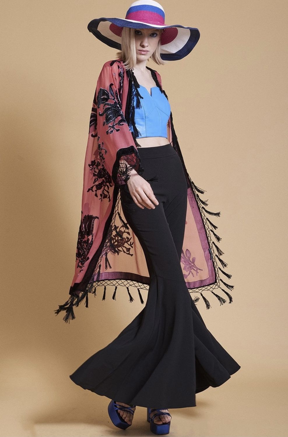Red Devore kimono style jacket