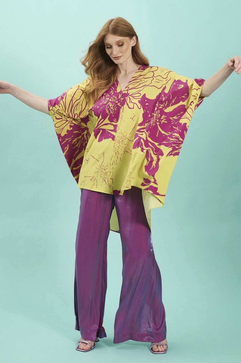 Sienna floral midi kimono yellow pink