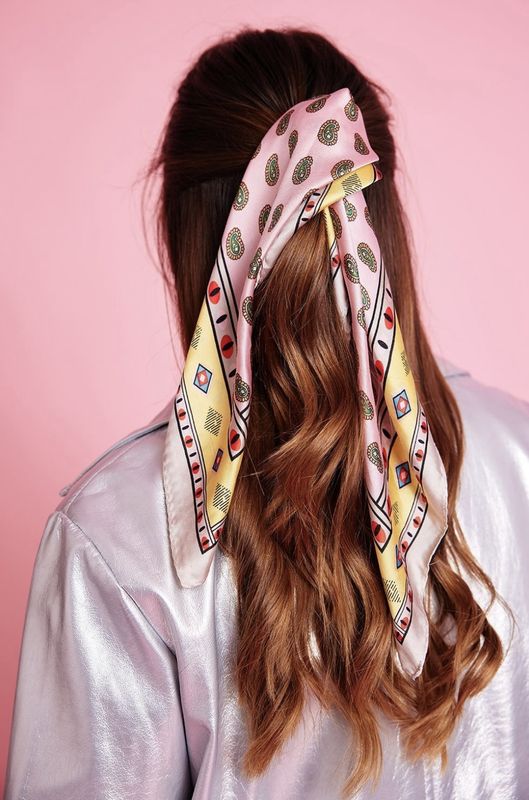 Pink silk hair scarf