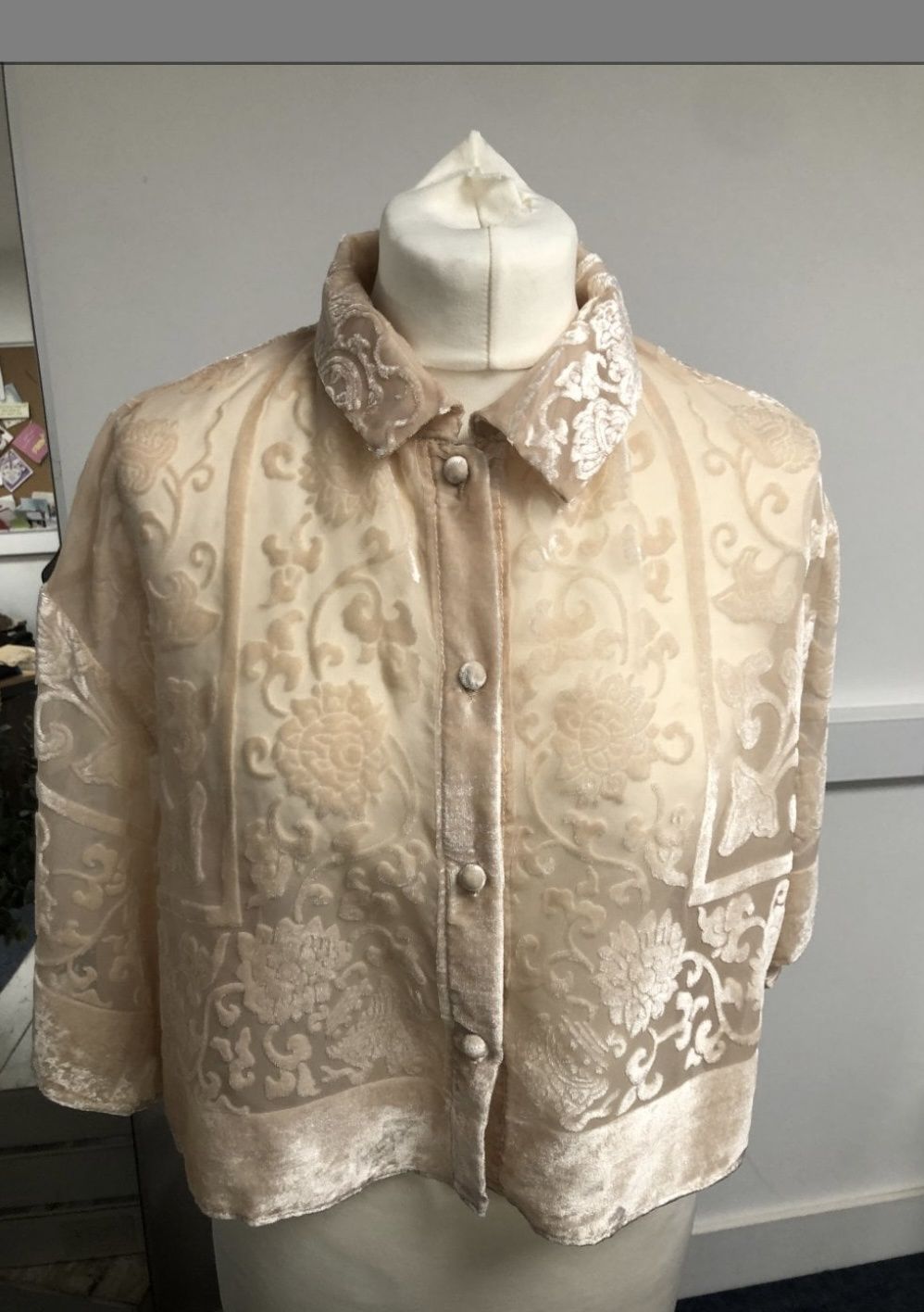 Cream blush pink Devore silk kimono top