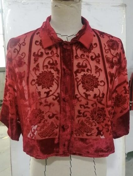 Red black Devore silk kimono top
