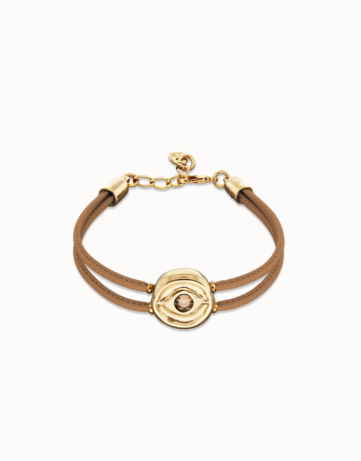 Double cream leather bracelet with gold eye