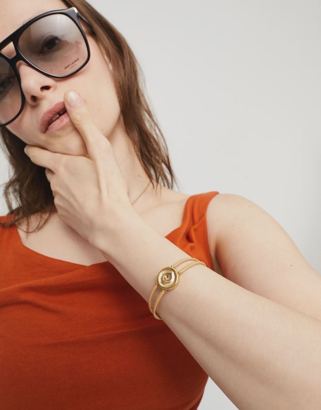 Double cream leather bracelet with gold eye