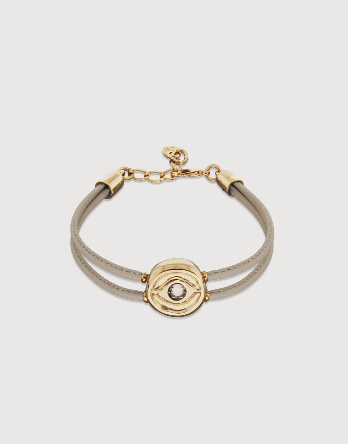 Double ivory leather bracelet with gold eye