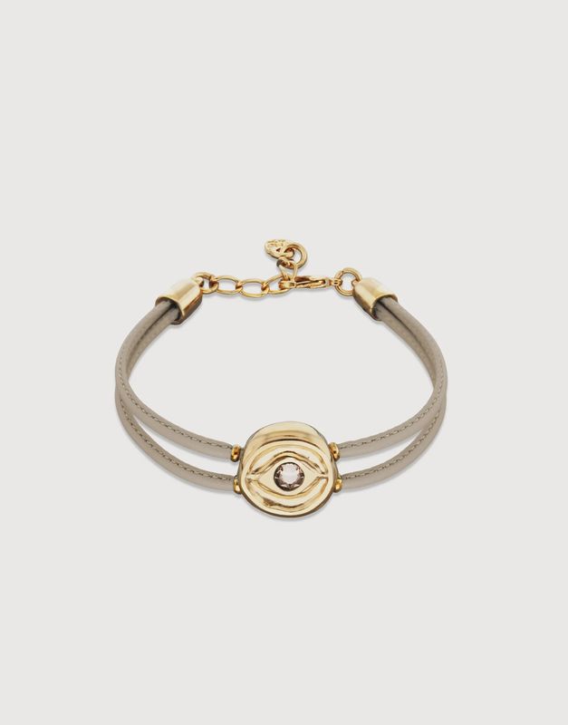 Double ivory leather bracelet with gold eye